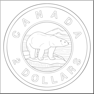 Clip Art: Canadian Money: Two Dollar B&W