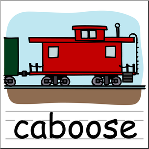Clip Art: Basic Words: Caboose Color Labeled