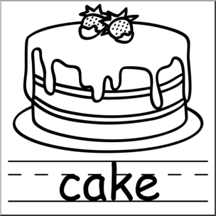 Clip Art: Basic Words: Cake B&W Labeled