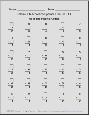 Calculate Subtraction Operand Practice Pack