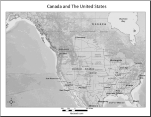 Clip Art: Canada and United States Map Grayscale
