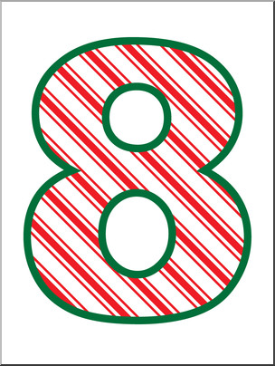 Clip Art: Number Set 4: Candy Cane 08 Color