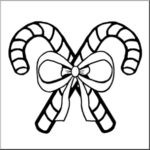 Clip Art: Candy Canes and Bow B&W