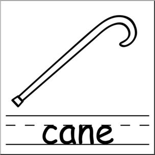 Clip Art: Basic Words: Cane B&W Labeled