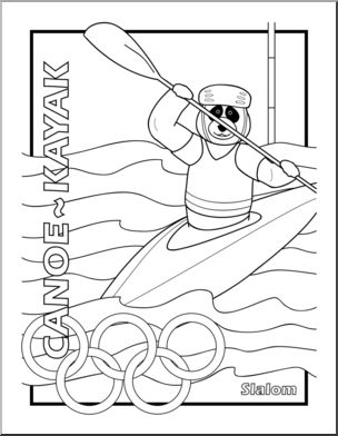 Clip Art: Cartoon Olympics: Panda Canoe Slalom B&W