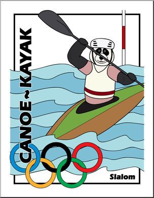 Clip Art: Cartoon Olympics: Panda Canoe Slalom Color