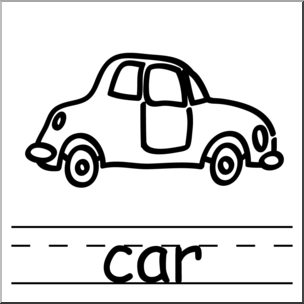 Clip Art: Basic Words: Car B&W Labeled