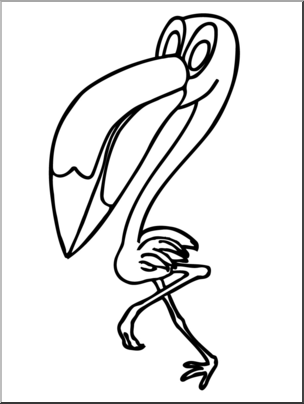 Clip Art: Cartoon Flamingo B&W
