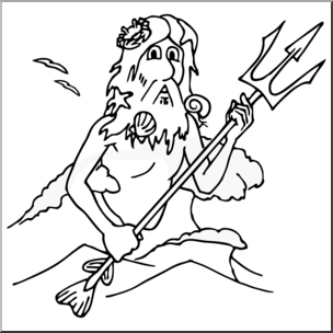 Clip Art: Cartoon Poseidon B&W
