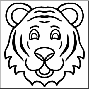 Clip Art: Cartoon Animal Faces: Tiger B&W – Abcteach