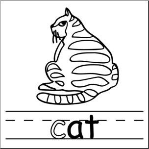 Clip Art: Basic Words: -at Phonics: Cat B&W