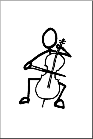 Clip Art: Stick Guy Cello Player B&W
