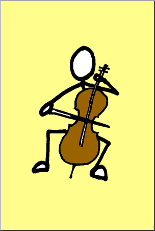 Clip Art: Stick Guy Cello Player Color