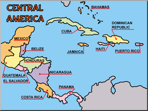 Clip Art: Central America Map Color Labeled