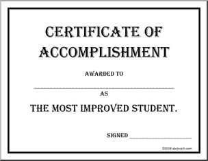 Certificate of Accomplishment: Most Improved