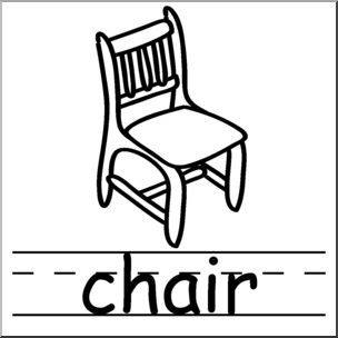 Clip Art: Basic Words: Chair B&W Labeled