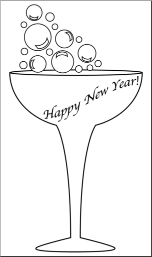 Clip Art: New Year Champagne B&W