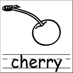 Clip Art: Basic Words: Cherry B&W Labeled