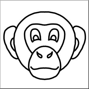Clip Art: Cartoon Animal Faces: Chimpanzee B&W