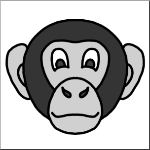 Clip Art: Cartoon Animal Faces: Chimpanzee Grayscale