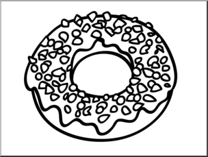 Clip Art: Doughnut: Chocolate w/ Nuts B&W