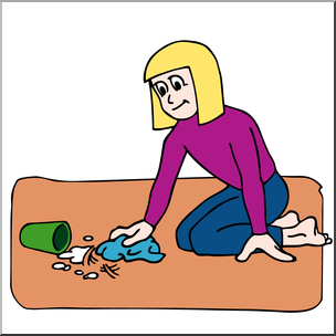 Clip Art: Kids: Chores: Cleaning Up a Spill Color
