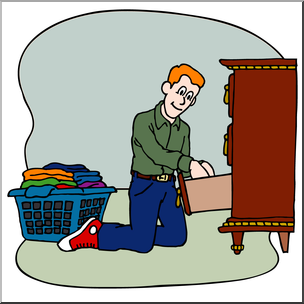 Clip Art: Kids: Chores: Putting Away Laundry Color