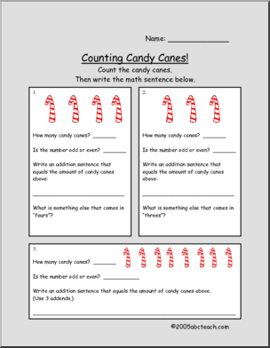 Worksheet: Christmas – Candy Cane Count (primary)
