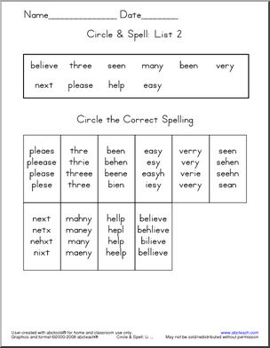 List 2 (boxes)’ Circle & Spell