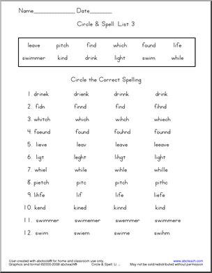 List 3 (numbered)’ Circle & Spell