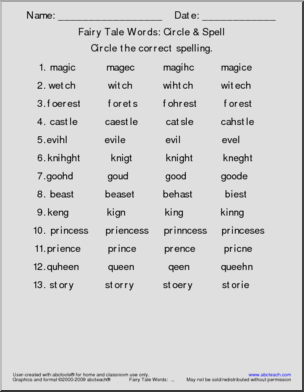 Fairy Tale Words Circle and Spell