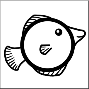 Clip Art: Basic Shapes: FIsh: Circlefish B&W