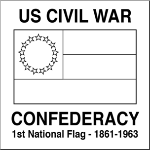 Clip Art: Flags: Civil War Confederate 1st National Flag Final Version B&W
