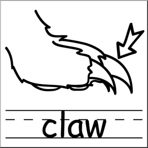 Clip Art: Basic Words: Claw B&W Labeled