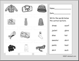 Worksheet: Clothing Vocabulary – b/w (ESL)