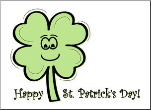 Clip Art: Four Leaf Clover Smiley Happy St. Patrick’s Day Color 2