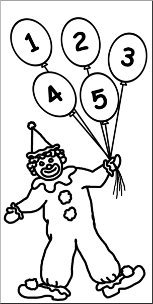 Clip Art: Counting Clown B&W Labeled