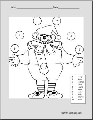 French:  Clown Color by Number