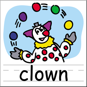 Clip Art: Basic Words: Clown Color Labeled