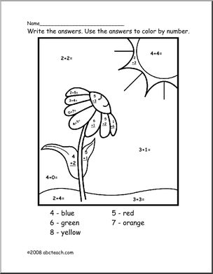 Sunflower (preschool/primary) Color by Number Addition