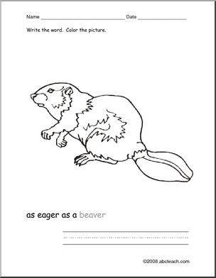 Color and Write: Color the Beaver, Write the Word (ESL)