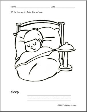 Coloring Page: Write and Color Action Verb “sleep” (ESL)