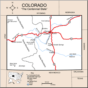 Clip Art: US State Maps: Colorado Color Detailed