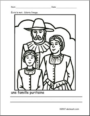 French: Colorie/Ecris Famille puritaine