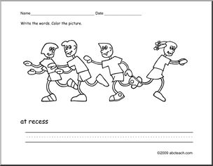 Coloring Page: Write and Color “at recess” (ESL)