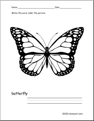 Coloring Page: Write and Color “Butterfly” (ESL)