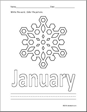 Coloring Page: Write and Color “January” (ESL)