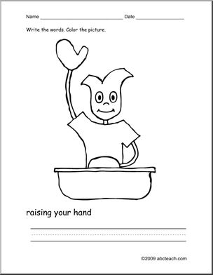 Coloring Page: Write and Color “raise your hand” (ESL)