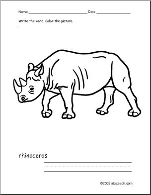 Coloring Page: Write and Color “Rhinoceros” (ESL)