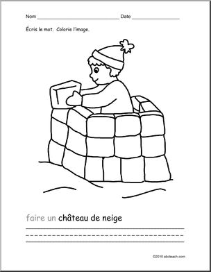French: Colorie/Ãˆcris–faire un châ€šteau de neige